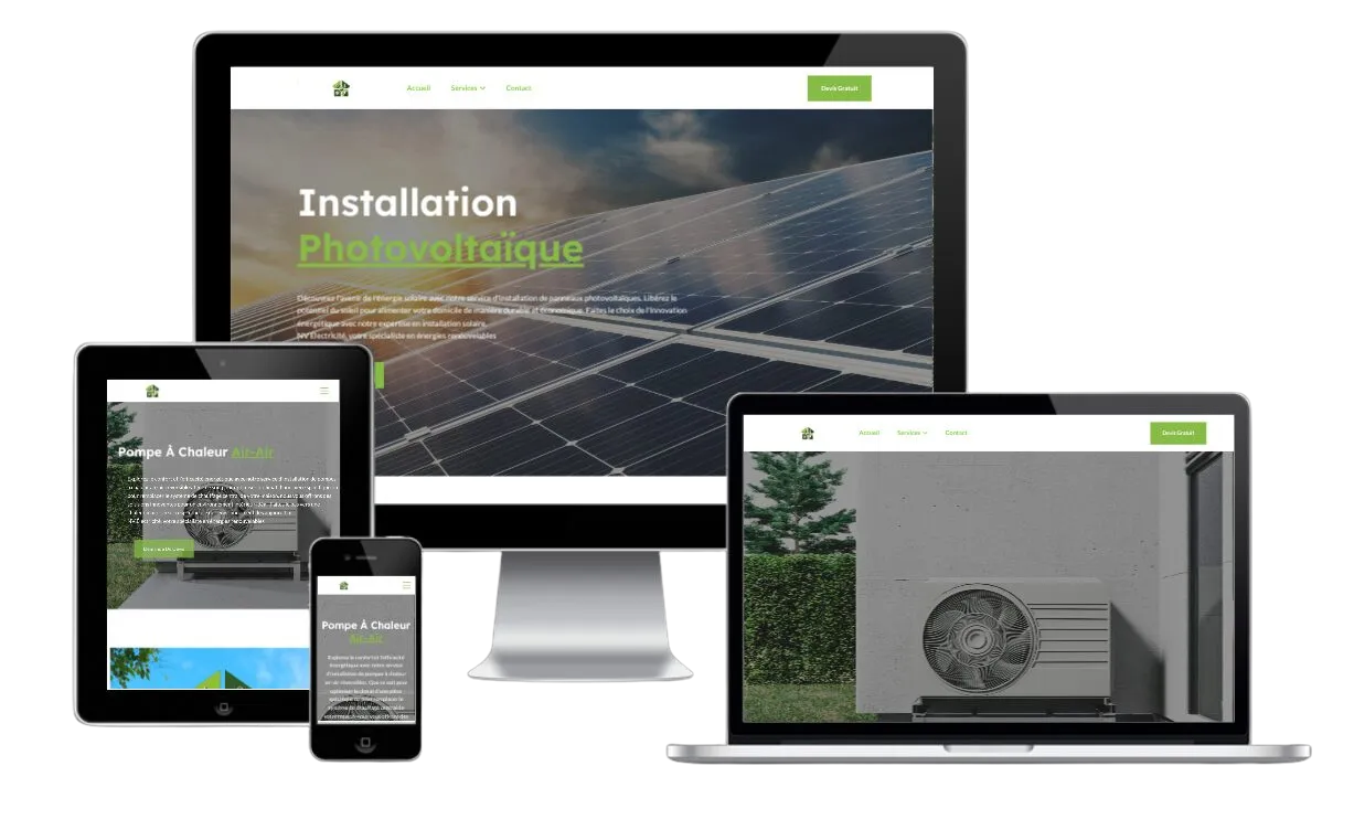 Page d’accueil du site NV Électricité, installateur en énergies renouvelables