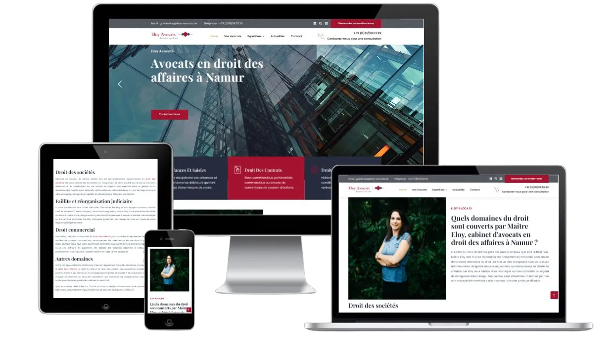 Page d’accueil du site du cabinet Eloy Avocats à Namur