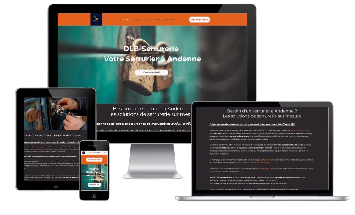 Page d’accueil du site DLB Serrurerie, serrurier à Andenne