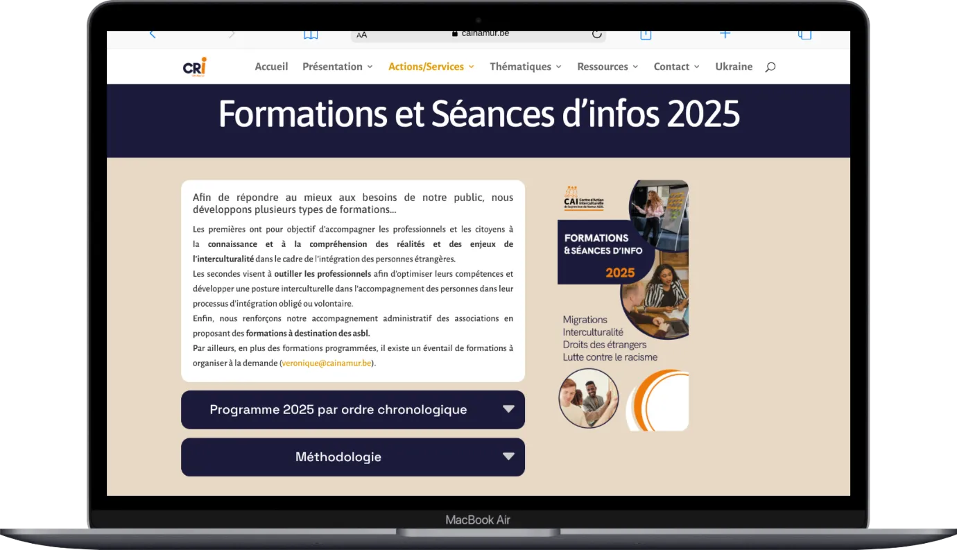Une page du site du CAI de Namur