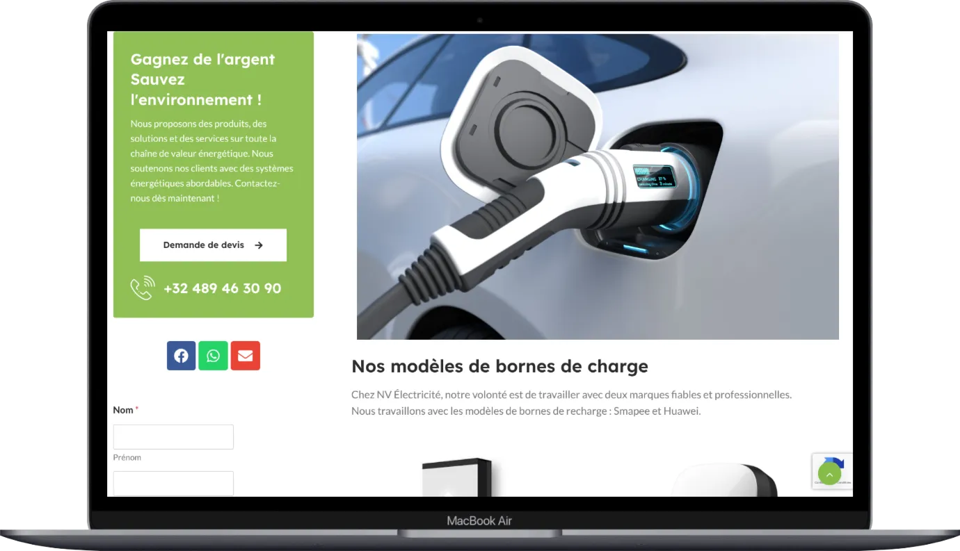 Une page technique du site NV Électricité