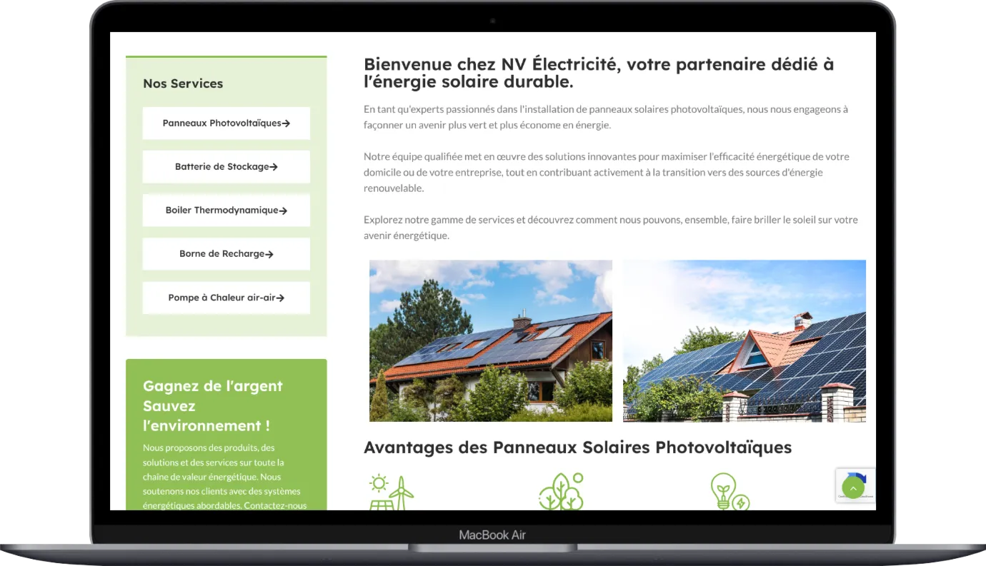 Les pages du site NV Électricité sur ordinateur portable