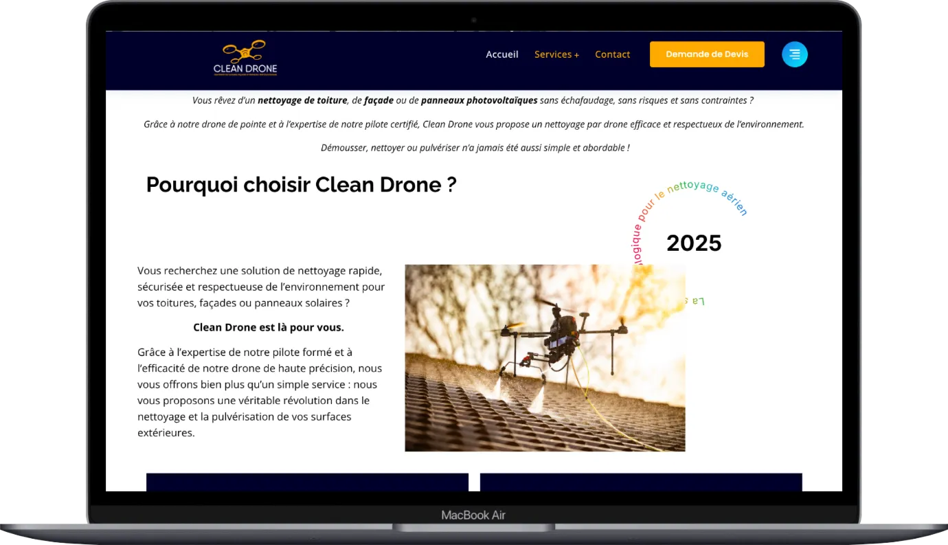 La présentation des services sur le site Clean Drone
