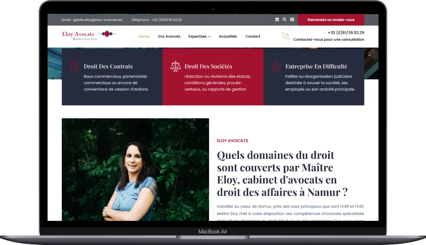 Une page d’expertise du site Eloy Avocats