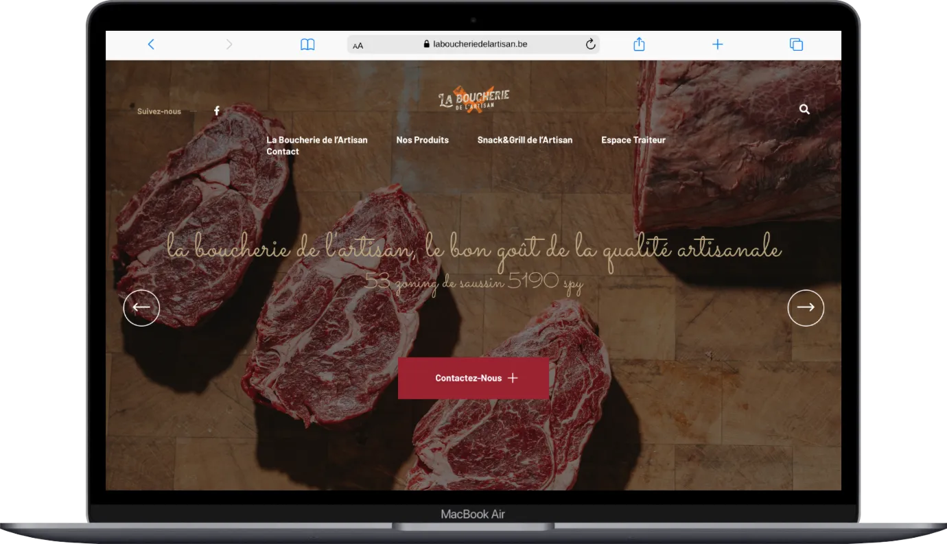 La présentation des produits sur le site de La Boucherie de l’Artisan