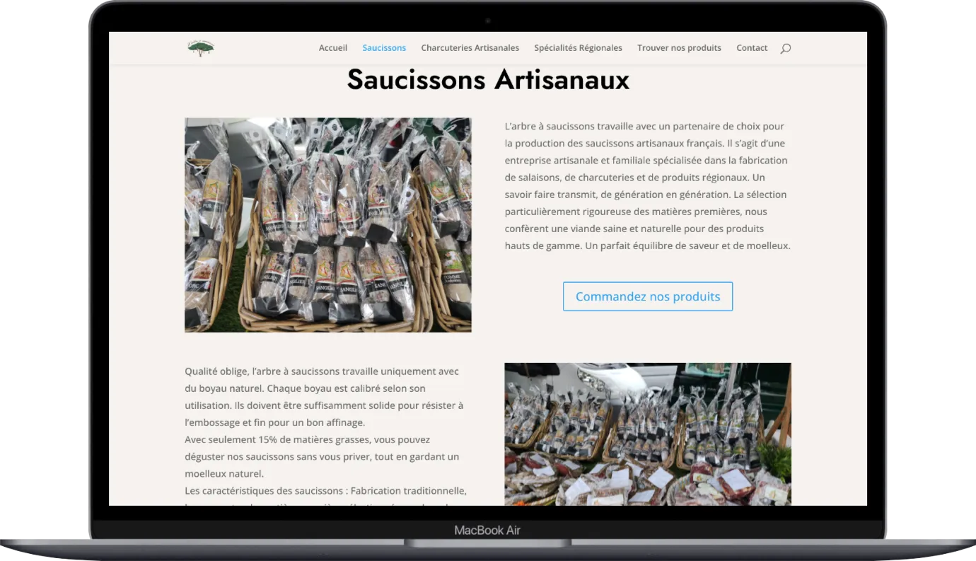 La présentation des produits sur le site L’Arbre à Saucissons