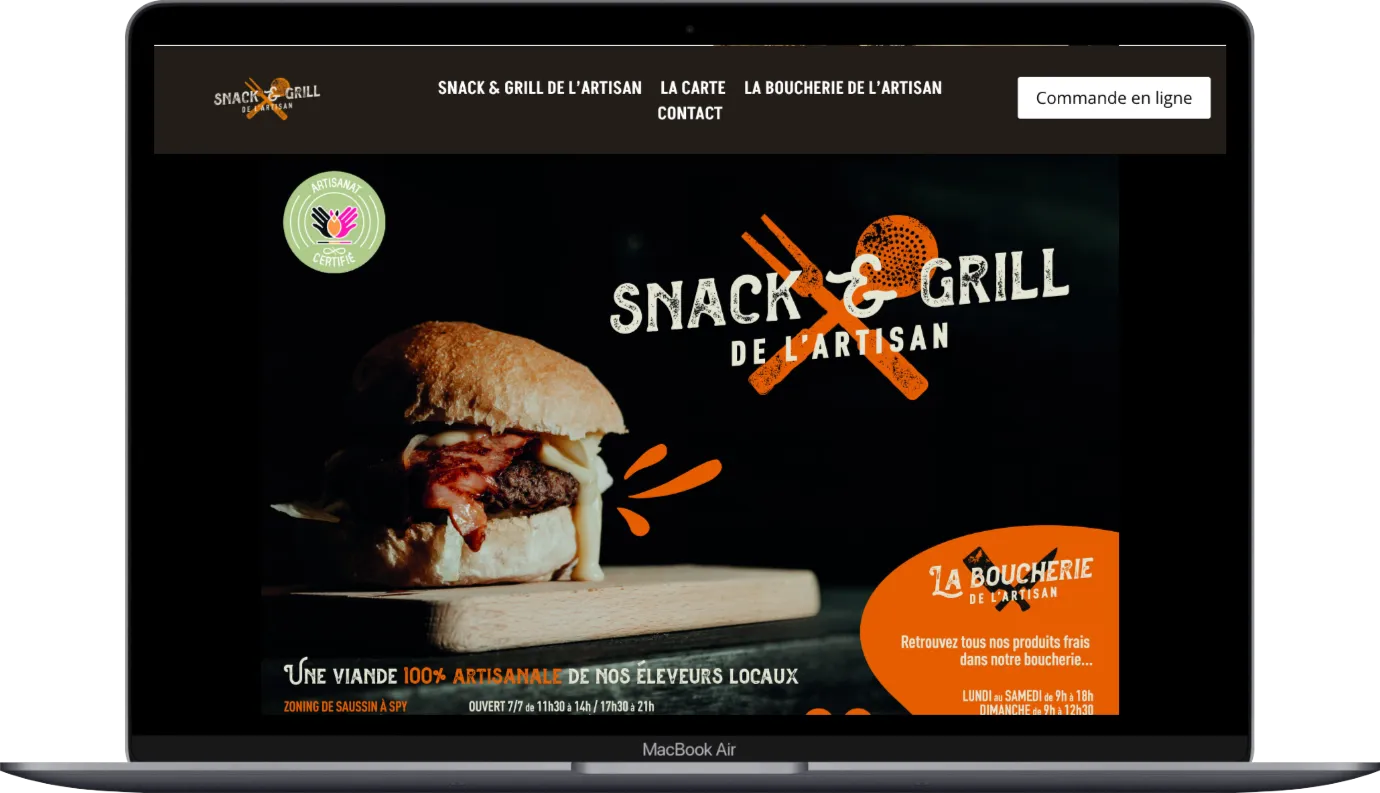Les pages du site Snack & Grill de l’Artisan sur ordinateur portable