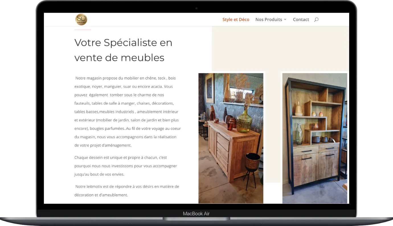 La présentation des meubles sur le site Style & Déco